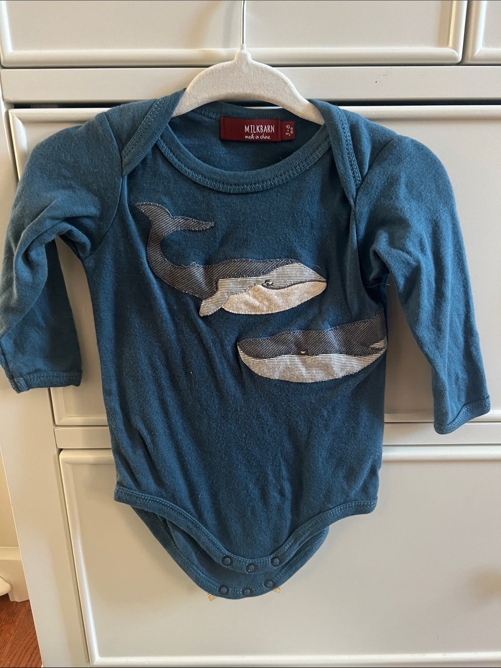 Milkbarn Teal Whale Appliqué Long-Sleeve One-Piece